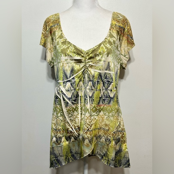 Y2K Vintage Boho Tiered Blouse Fairycore Forest Geometric Artsy Eclectic - Picture 2 of 11